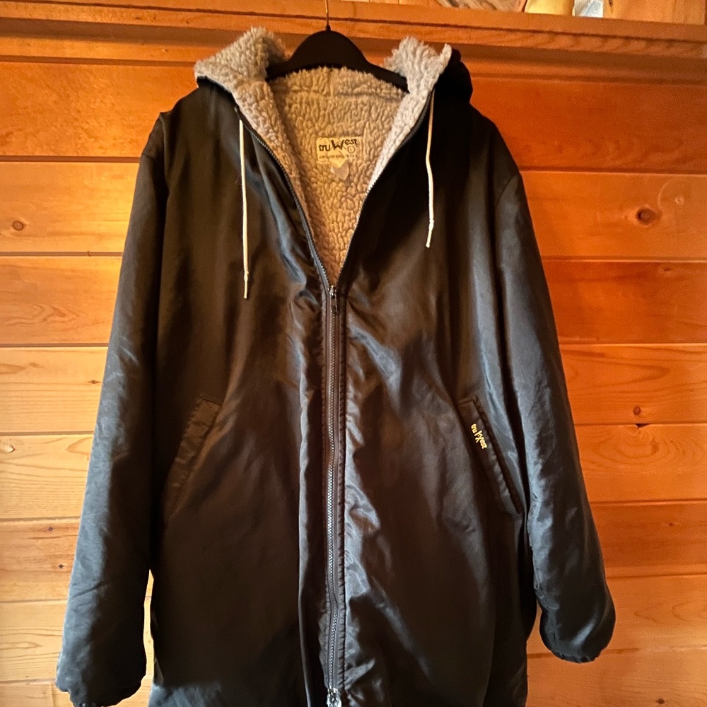 Tru West large water repellant swim parka, dark blue with grey fleece